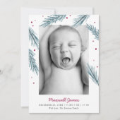 Holiday Pine Leaves and Berries Multi Photo Birth Aankondiging (Voorkant)