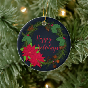 Holiday Pine Wreath Kerstmis personaliseert het Keramisch Ornament