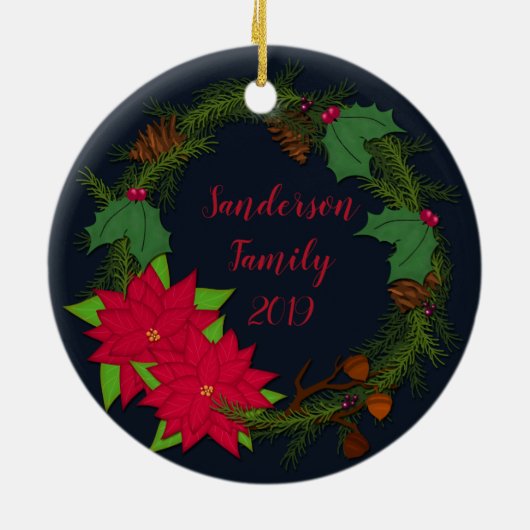 Holiday Pine Wreath | Kerstmis personaliseert het Keramisch Ornament (Achterkant)