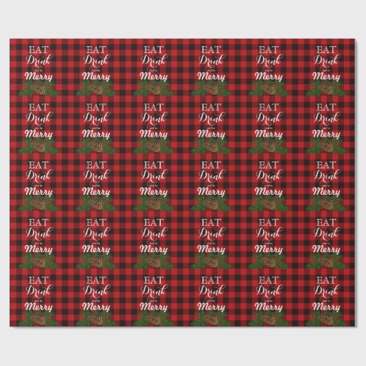 Holiday pinecon red plaid cadeaupapier (Vlak)