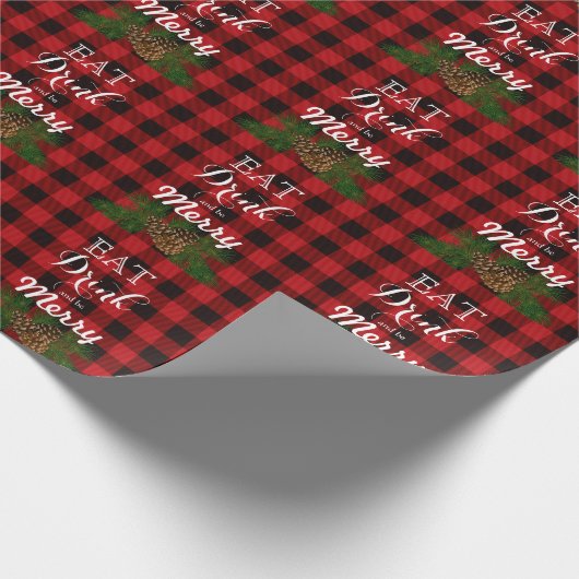 Holiday pinecon red plaid cadeaupapier (Hoek)