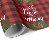 Holiday pinecon red plaid cadeaupapier (Rol Hoek)