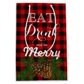 Holiday pinecon red plaid medium cadeauzakje (Voorkant)