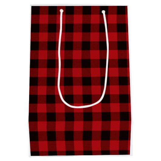 Holiday pinecon red plaid medium cadeauzakje (Achterkant)