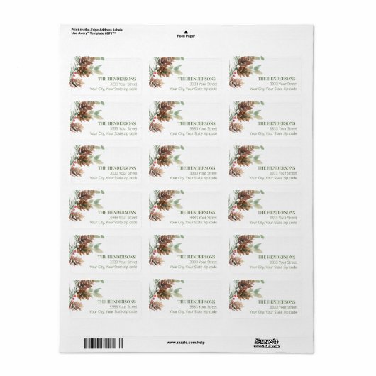 Holiday Pinecone-etiket met kerstterugzending Etiket (Full Sheet)