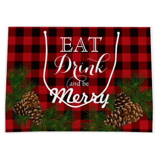 Holiday pinecone Red plaid medium gift Groot Cadeauzakje (Voorkant)