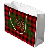 Holiday pinecone Red plaid medium gift Groot Cadeauzakje (Achterkant Gekanteld)