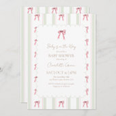 Holiday Pink Bow Baby shower Uitnodiging (Voorkant / Achterkant)