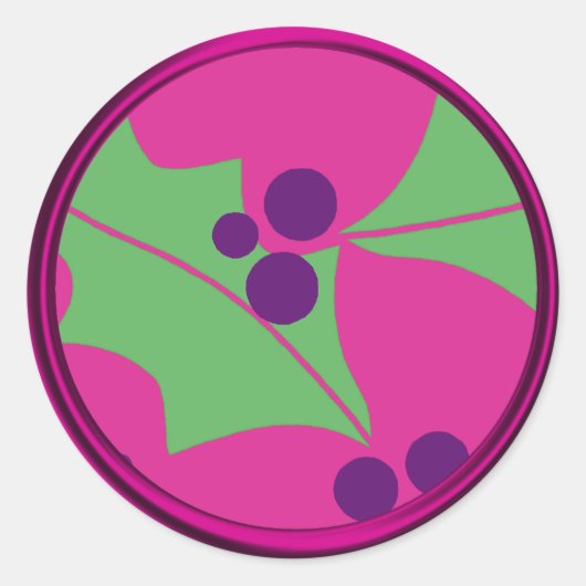 Holiday Pink Paars Holly Berries Envelope Seal Ronde Sticker (Voorkant)