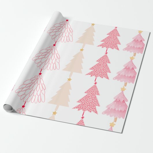 Holiday Pink Tree Cadeaupapier (Uitgerold)