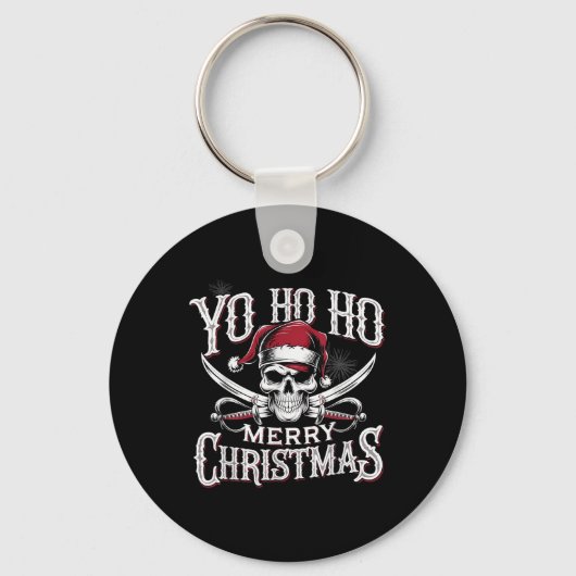 Holiday Pirate Yo Ho Ho Merry Christmas Santa Hat Sleutelhanger (Voorkant)
