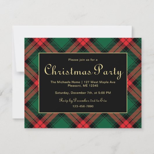 Holiday Plaid Border Christmas Party Invitation Feestdagenkaart (Voorkant)