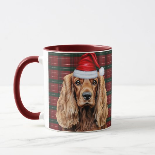 Holiday Plaid Cocker Spaniel Christmas Santa Dog Mok (Links)