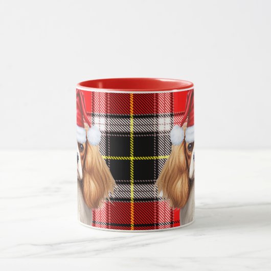 Holiday Plaid King Charles Spaniel Kersthond Mok (Midden)