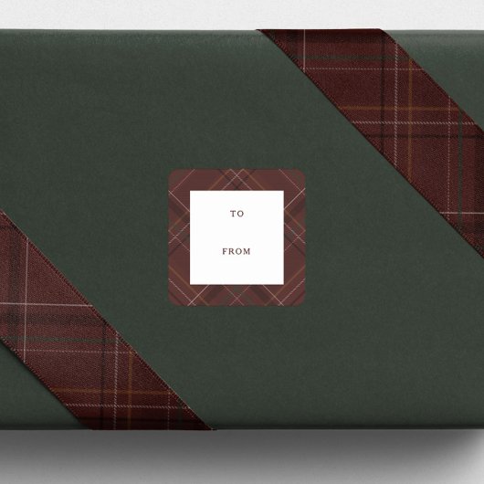 Holiday plaid maroon to and from Christmas gift Vierkante Sticker