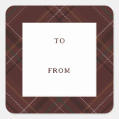 Holiday plaid maroon to and from Christmas gift Vierkante Sticker (Voorkant)