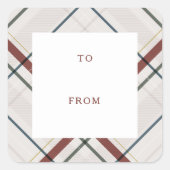 Holiday plaid neutral to and from Christmas gift Vierkante Sticker (Voorkant)