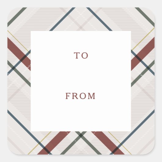 Holiday plaid neutral to and from Christmas gift Vierkante Sticker (Voorkant)