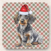 Holiday Plaid Wire Hair Dachshund Santa Dog Bier Onderzetter (Voorkant)