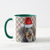 Holiday Plaid Wire Hair Dachshund Santa Dog Mok (Links)