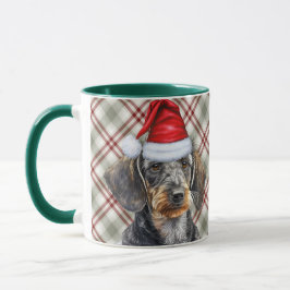 Holiday Plaid Wire Hair Dachshund Santa Dog Mok