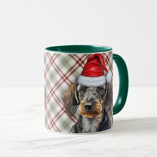 Holiday Plaid Wire Hair Dachshund Santa Dog Mok (Voorkant rechts)