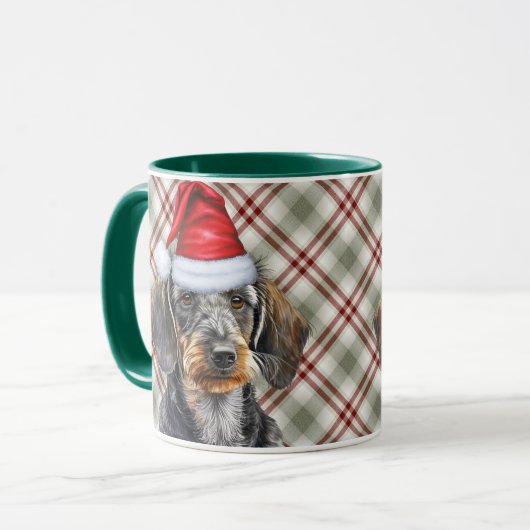 Holiday Plaid Wire Hair Dachshund Santa Dog Mok (Voorkant links)