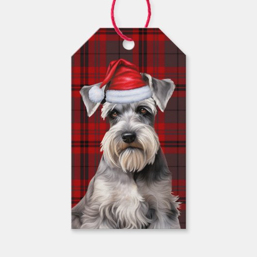 Holiday Plaid with a Schnauzer Dog Christmas Cadeaulabel (Voorkant)