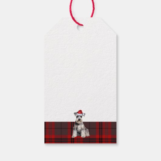 Holiday Plaid with a Schnauzer Dog Christmas Cadeaulabel (Achterkant)