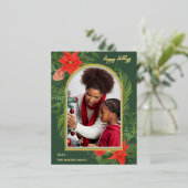 Holiday Poinsettia en Greenery Foto Folie Feestdagen Briefkaart (Staand Voorkant)