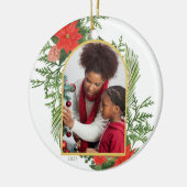 Holiday Poinsettia en Greenery Foto Keramisch Ornament (Links)