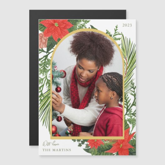Holiday Poinsettia en Greenery Photo Magnet (Voorkant / Achterkant)