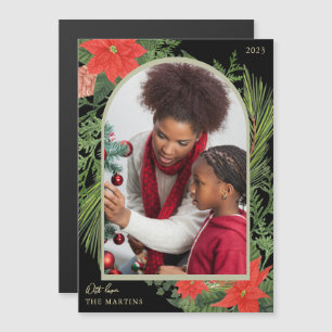 Holiday Poinsettia en Greenery Photo Magnet