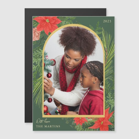 Holiday Poinsettia en Greenery Photo Magnet (Voorkant / Achterkant)