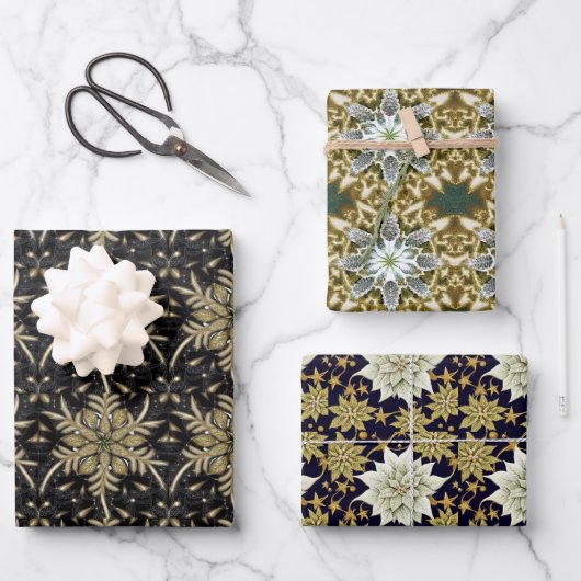 Holiday Poinsettia Fractal Patroon Inpakpapier Vel (Voorkant)