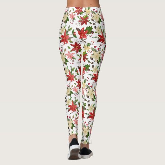 Holiday Poinsettia Holly Red Kerstpatroon Leggings (Achterkant)