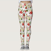 Holiday Poinsettia Holly Red Kerstpatroon Leggings (Voorkant)