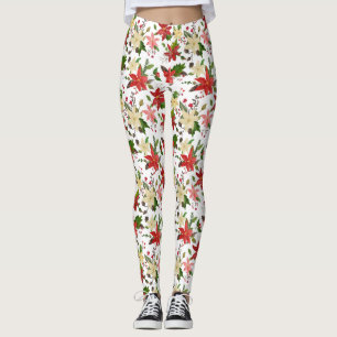 Holiday Poinsettia Holly Red Kerstpatroon Leggings