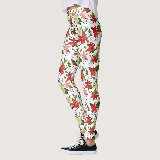 Holiday Poinsettia Holly Red Kerstpatroon Leggings (Links)