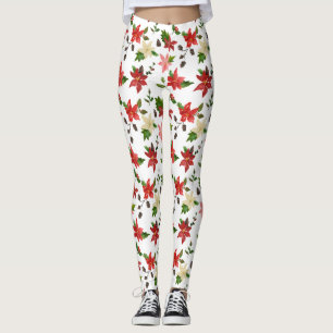 Holiday Poinsettia Red Floral Kerstmis Patroon Leggings