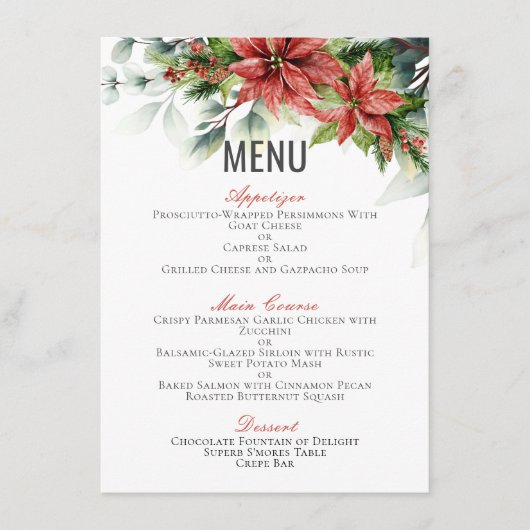 Holiday Poinsettia Wedding 4,5-inch x 6,25-inch me Menu (Voorkant)
