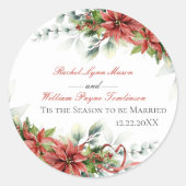 Holiday Poinsettia Wedding Classic Round Sticker (Voorkant)