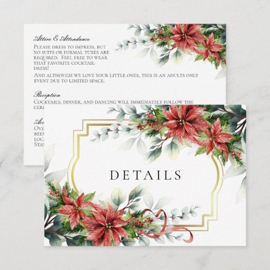 Holiday Poinsettia Wedding Details Enclosure Kaart (Voorkant / Achterkant)