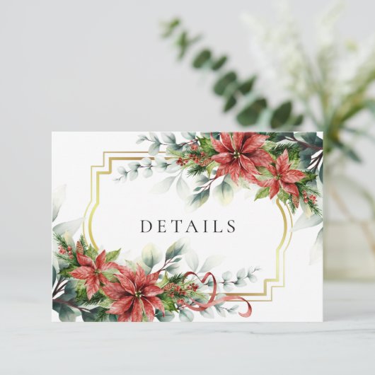 Holiday Poinsettia Wedding Details Enclosure Kaart (Staand voorkant)
