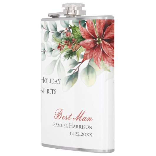 Holiday Poinsettia Wedding Flask for Groomsmen Heupfles (Links)