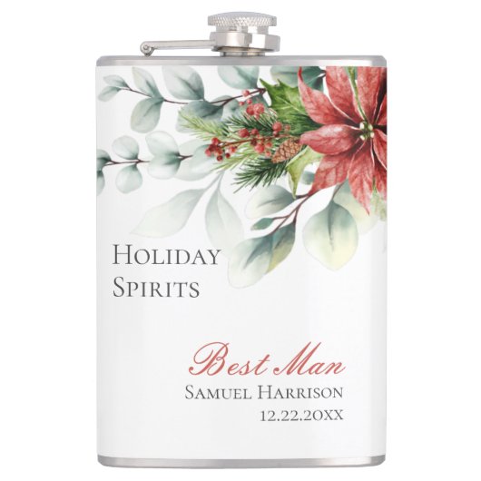 Holiday Poinsettia Wedding Flask for Groomsmen Heupfles (Voorkant)