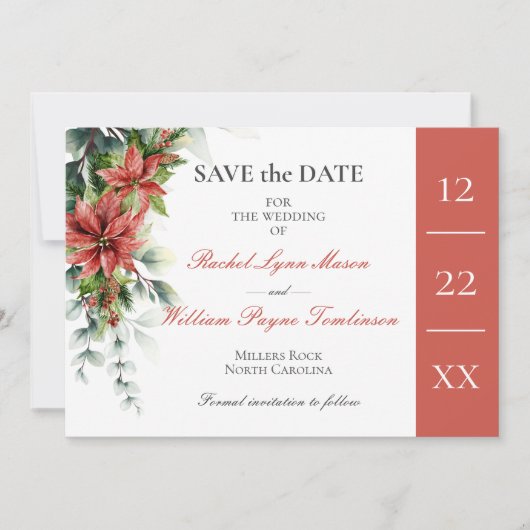 Holiday Poinsettia Wedding Save the Date Kaart (Voorkant)