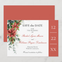 Holiday Poinsettia Wedding Save the Date Kaart