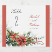 Holiday Poinsettia Wedding Table Number Labels Sparkling Wijnetiket (Enkel label)