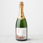 Holiday Poinsettia Wedding Table Number Labels Sparkling Wijnetiket (Voorkant)